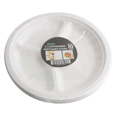 Disposable Section Dv Plate(10PCS,23CM) round white 3 compartment plates for convenient serving.